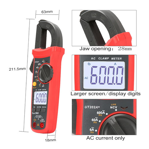 UT202A+ Digital Clamp Meter Multimeter Voltage 600A AC Current Resistance