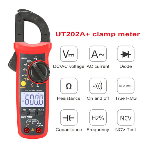 UT202A+ Digital Clamp Meter Multimeter Voltage 600A AC Current Resistance