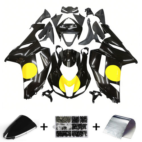 2007-2008 Kawasaki ZX6R ZX636 Amotopart Fairings Black Yellow Racing Customs Fairing