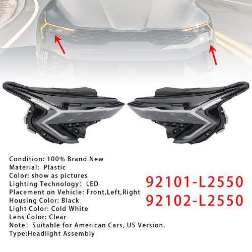 Left+Right LED Headlight Assembly For Kia K5 EX LXS GT 2025-2026