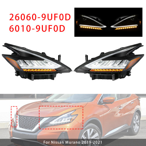 Left+Right LED Head Light 26060-9UF0D 26010-9UF0D For Nissan Murano 2019-2021