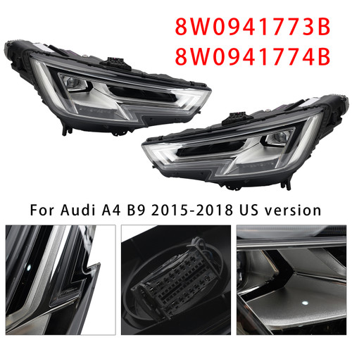 LED Left+Right Headlight 8W0941773B 8W0941774B For Audi A4 B9 2015-2018
