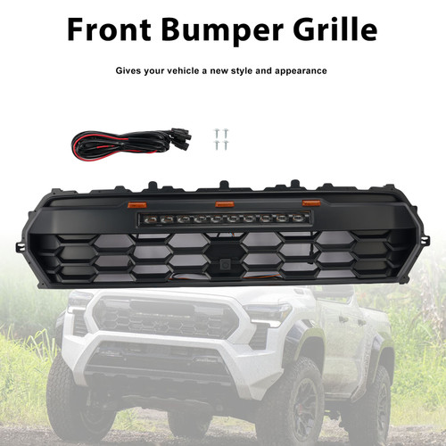 Black Front Bumper Grille Grill Fit Toyota Tacoma 2024+ With Led & Light Bar