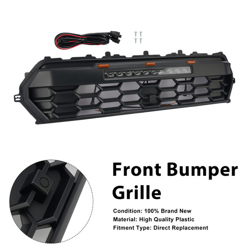 Black Front Bumper Grille Grill Fit Toyota Tacoma 2024+ With Led & Light Bar