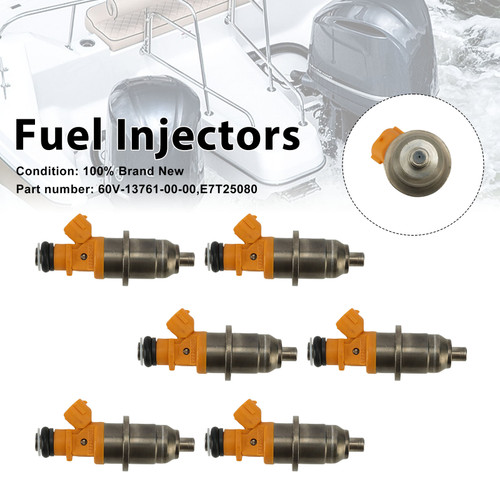 6PC E7T25080 Fuel Injectors 60V-13761-00-00 For Yamaha Outboard 250 300 HP