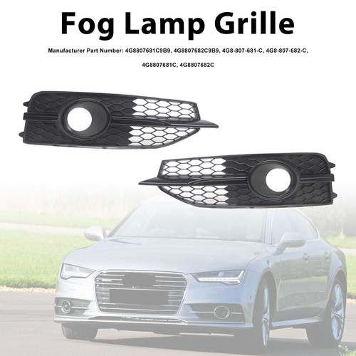Black Front Bumper Fog Light Grille Cover Bezel Fit Audi S7 A7 S-Line 2012-2015