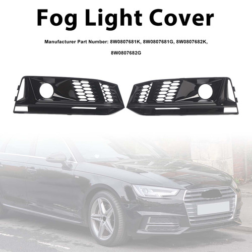 2PCS Black Front Bumper Foglight Grill Grille Fit Audi A4 B9 S4 2016-2019