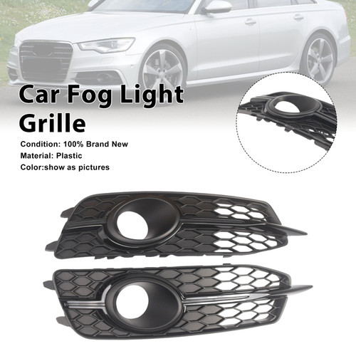 2X Car Front Bumper Fog Light Grilles For Audi A6 C7 S-Line 2012-2014