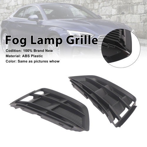 Black Front Bumper Fog Light Grille Grill Cover Bezel Fit Audi A5 2017-2019