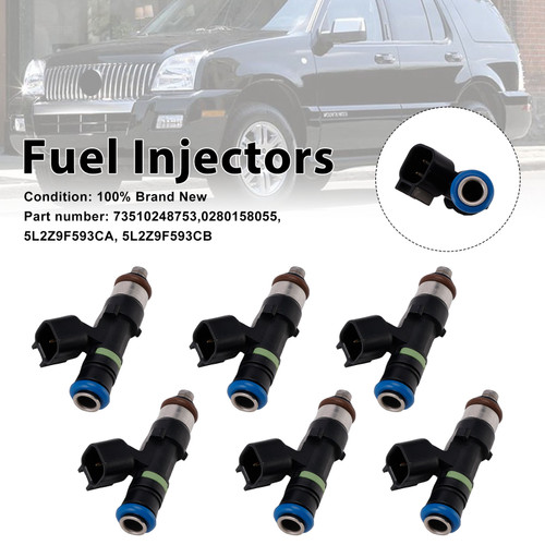 6PC 0280158055 Fuel Injectors 5L2Z9F593CA For Mercury Mountaineer Ford Explorer