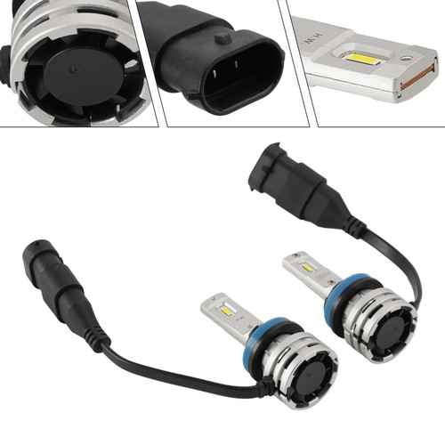 LED Headlight Bulb Kit Hi/Low Beam H8 H9 H11 12V 24W 6500K Fan Cooling For HELLA