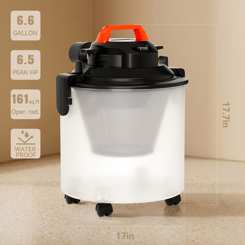Wet Dry Blow Three Uses 6.6 Gallon 2500w 6.5 Peak Hp Stainless Steel Shop Vac Vacuum Cleaner Garage Portable Car Detailing For House Garage Workshop Car