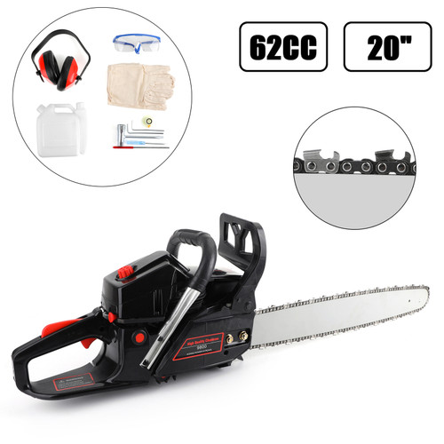 62cc Chainsaw 20" Bar Powered Engine 2 Cycle Gasoline Chain Saw Red