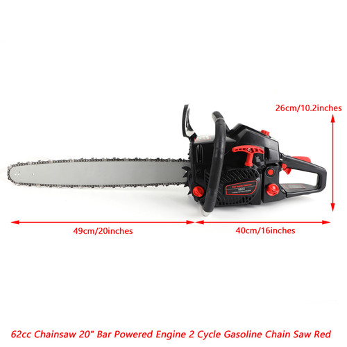 62cc Chainsaw 20" Bar Powered Engine 2 Cycle Gasoline Chain Saw Red