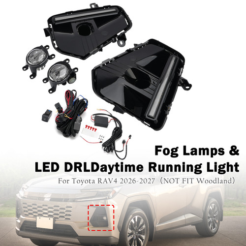 Fog Lamps & LED DRL Daytime Running Light Set For Toyota RAV4 2026-2027