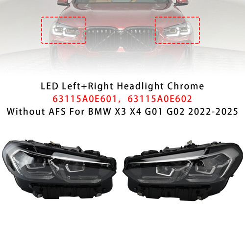 LED Left+Right Headlight Chrome Without AFS For BMW X3 X4 G01 G02 2022-2025