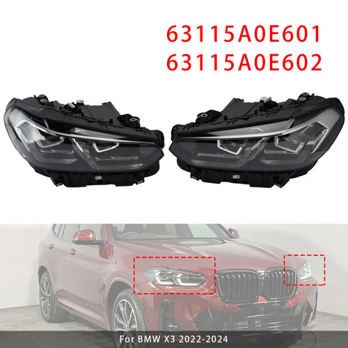 LED Left+Right Headlight Chrome Without AFS For BMW X3 X4 G01 G02 2022-2025