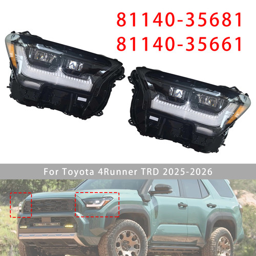 Left+Right LED Headlight 81140-35681 81140-35661 For Toyota 4Runner TRD 25-2026