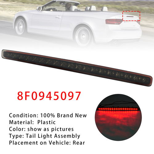 Rear Third 3Rd Brake Lamp Light 8F0945097 Black For Audi A5 Cabriolet 2009-2016