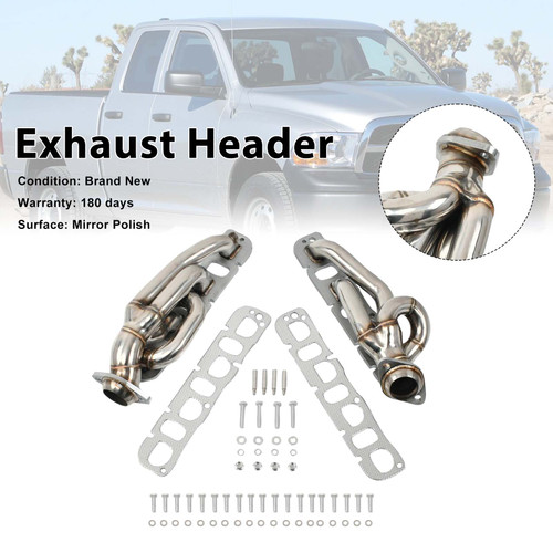 Steel Exhaust Manifold Header Fit Dodge Ram 1500 2009-2018 5.7L 1-5/8"