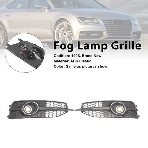 Black Front Bumper Fog Light Grille Cover Bezel Fit Audi A7 S7 S-Line 2012-2015