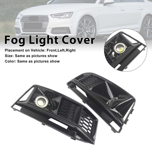 2PCS Black Front Bumper Foglight Grille Grill Fit Audi A4 S4 B9 2016-2019
