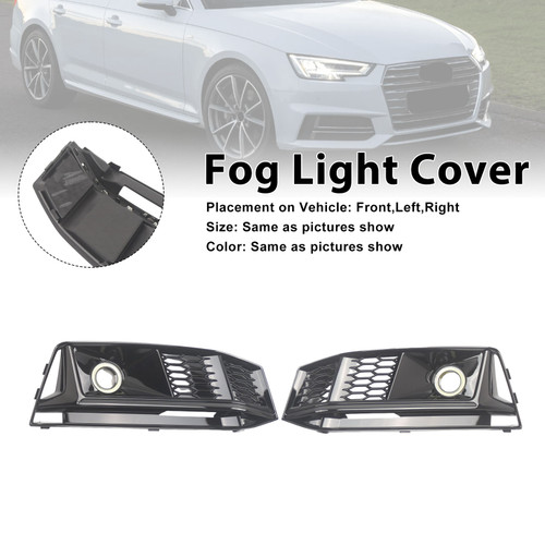 2PCS Black Front Bumper Foglight Grille Grill Fit Audi A4 S4 B9 2016-2019