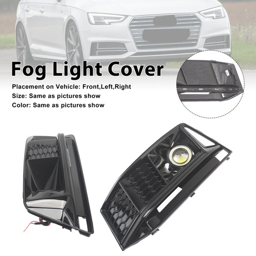 2PCS Black Front Bumper Foglight Grille Grill Fit Audi A4 S4 B9 2016-2019