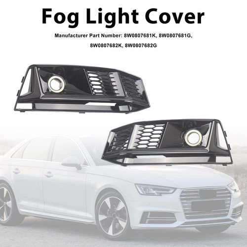 2PCS Black Front Bumper Foglight Grille Grill Fit Audi A4 S4 B9 2016-2019