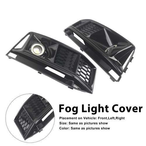 2PCS Black Front Bumper Foglight Grille Grill Fit Audi A4 S4 B9 2016-2019