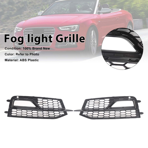 Black Front Fog Lamp Grill Fit Audi A5 S-Line Sport Edition Bumper 2013-2016