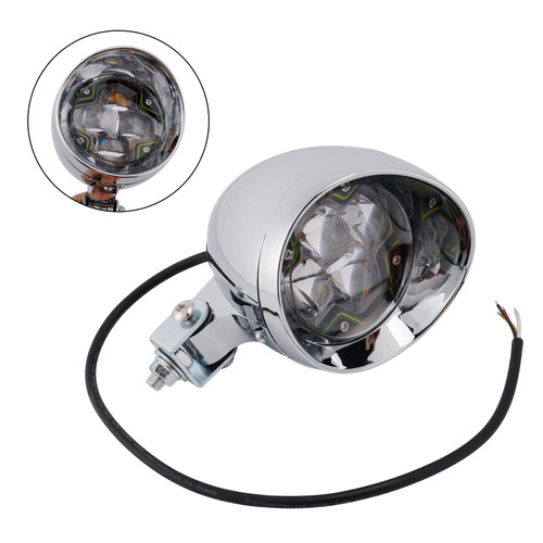 Motorcycle Beam Headlight Fog Lamp Custom Chrome Fits For Racer Bobber Chopper