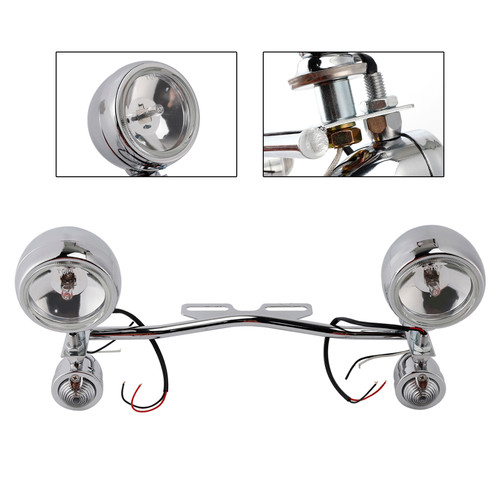 Motorcycle Beam Fog Lamp Custom Chrome W/ Bracket Fits For Racer Bobber Chopper