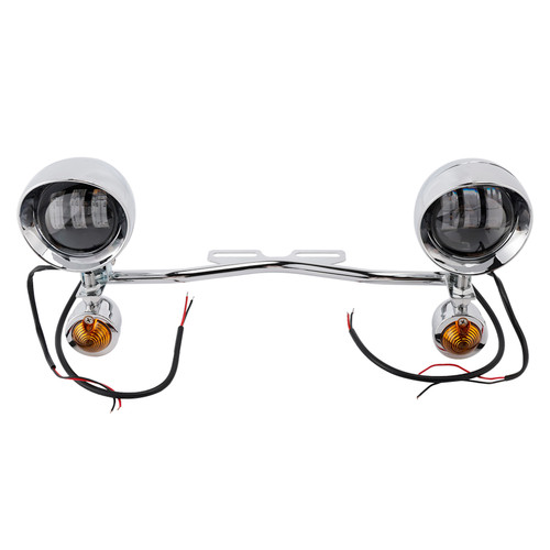 Motorcycle Beam Fog Lamp Custom Chrome W/ Bracket Led For Racer Bobber Chopper
