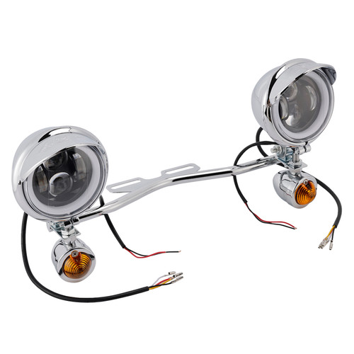 Motorcycle Beam Fog Lamp Custom Chrome W/ Bracket Fits For Racer Bobber Chopper
