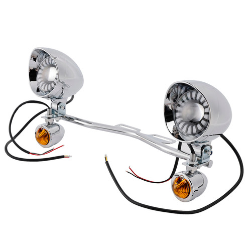 Motorcycle Beam Fog Lamp Custom Chrome W/ Bracket Fits For Racer Bobber Chopper