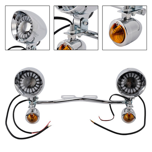 Motorcycle Beam Fog Lamp Custom Chrome W/ Bracket Fits For Racer Bobber Chopper