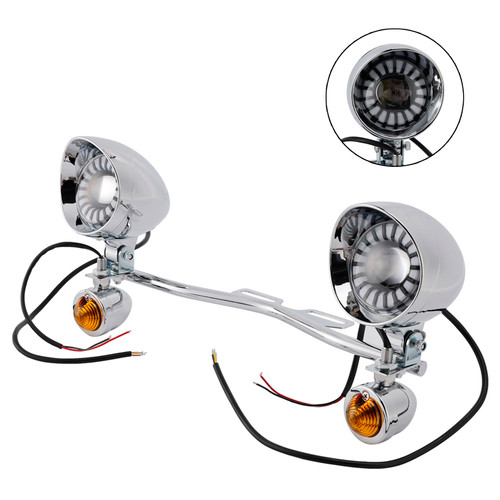 Motorcycle Beam Fog Lamp Custom Chrome W/ Bracket Fits For Racer Bobber Chopper
