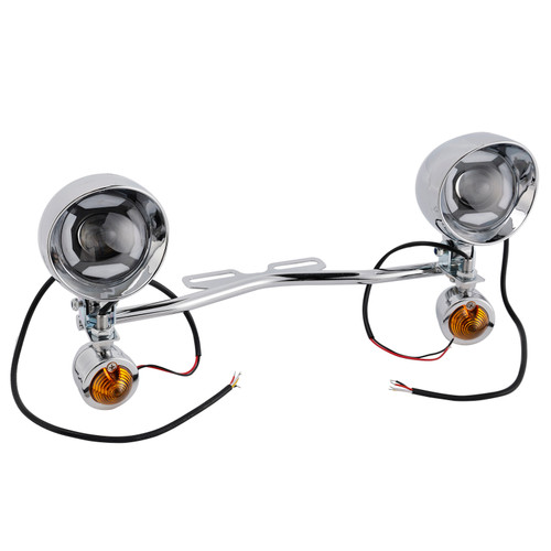Motorcycle Beam Fog Lamp Custom Chrome W/ Bracket Fits For Racer Bobber Chopper
