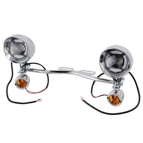 Motorcycle Beam Fog Lamp Custom Chrome W/ Bracket Fits For Racer Bobber Chopper