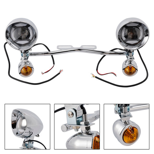 Motorcycle Beam Fog Lamp Custom Chrome W/ Bracket Fits For Racer Bobber Chopper