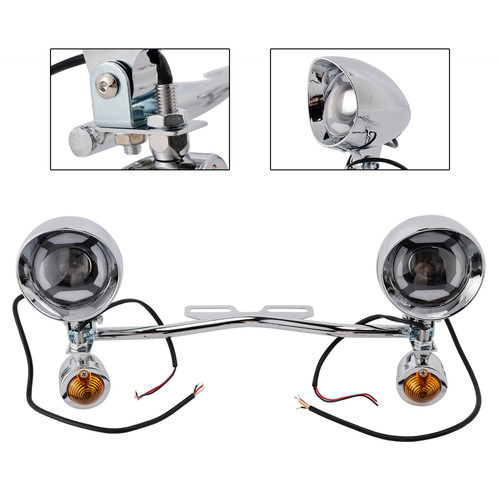 Motorcycle Beam Fog Lamp Custom Chrome W/ Bracket Fits For Racer Bobber Chopper