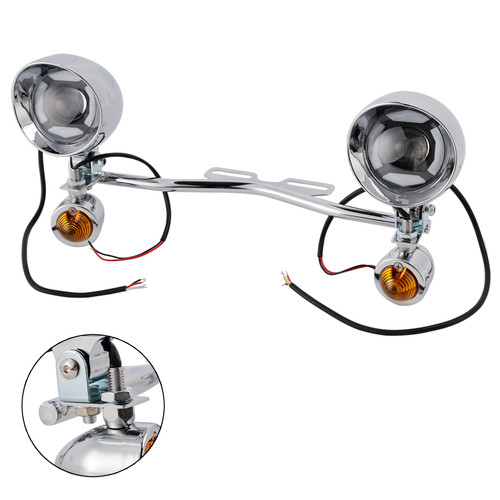 Motorcycle Beam Fog Lamp Custom Chrome W/ Bracket Fits For Racer Bobber Chopper