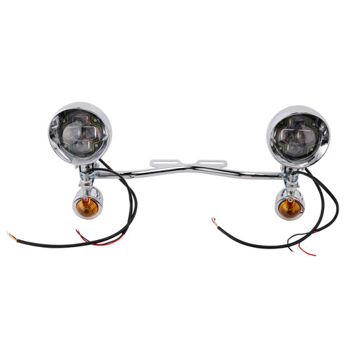 Motorcycle Beam Fog Lamp Custom Chrome W/ Bracket Fits For Racer Bobber Chopper