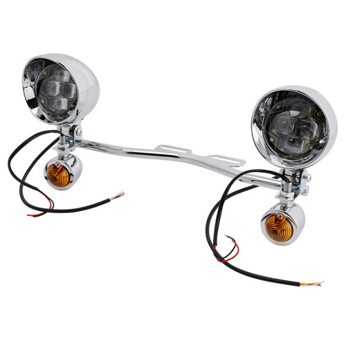Motorcycle Beam Fog Lamp Custom Chrome W/ Bracket Fits For Racer Bobber Chopper