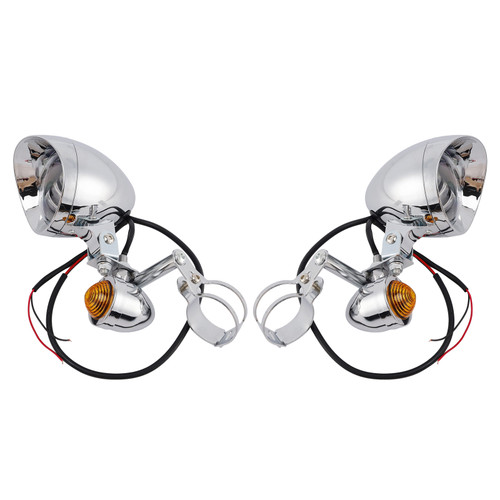 Motorcycle Beam Fog Lamp Custom Chrome W/ Bracket Fits For Racer Bobber Chopper