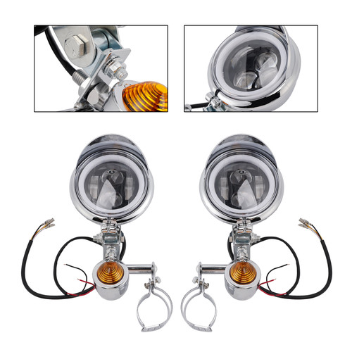 Motorcycle Beam Fog Lamp Custom Chrome W/ Bracket Fits For Racer Bobber Chopper