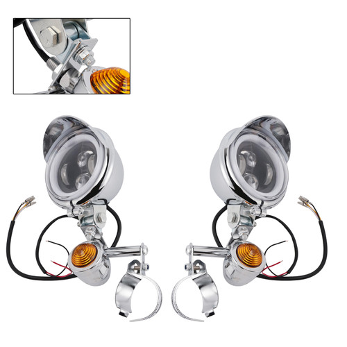 Motorcycle Beam Fog Lamp Custom Chrome W/ Bracket Fits For Racer Bobber Chopper