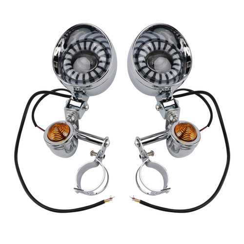 Motorcycle Beam Fog Lamp Custom Chrome W/ Bracket Fits For Racer Bobber Chopper