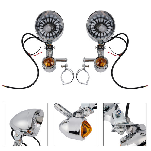 Motorcycle Beam Fog Lamp Custom Chrome W/ Bracket Fits For Racer Bobber Chopper
